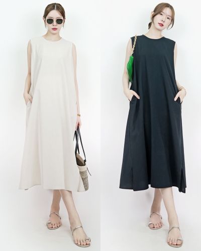 AIRI COTTON LINEN MIDI DRESS