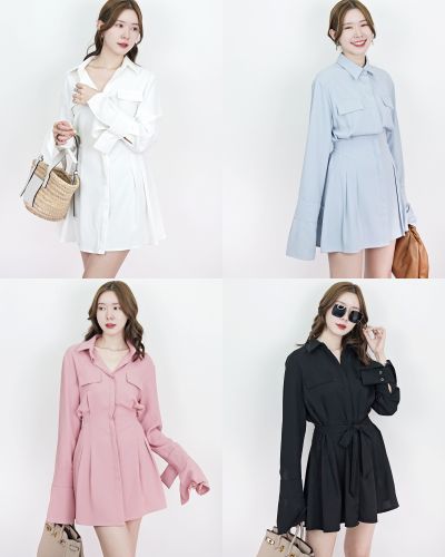 ANNETTE TIE WAIST SHIRT DRESS