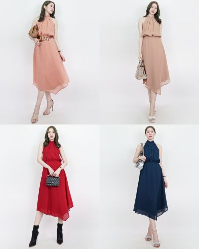 HAZEL BOW BACK CHIFFON MIDI DRESS