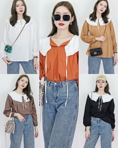 HARVEST BOW COLLAR OVERSIZED BLOUSE