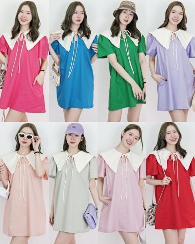 PUDDING BOW OVERSIZED COLLAR DRESS