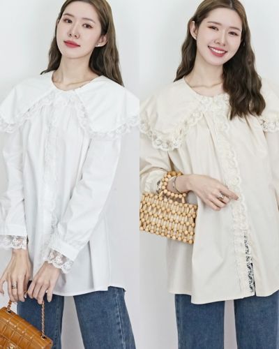 MAGGIE LACE TRIMMED COTTON BLOUSE