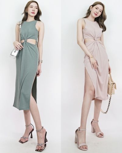 CREED TIE WAIST RIBBED MIDI DRESS