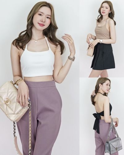 FERRY RIBBED TIE BACK CROP TOP