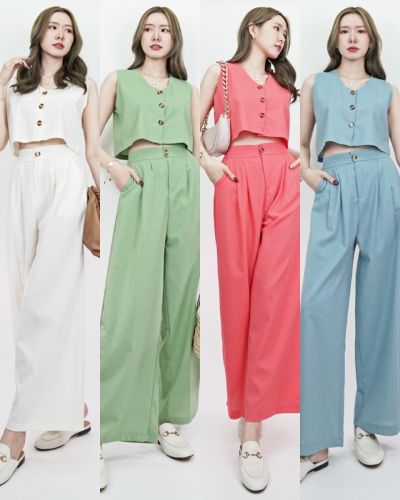 BORA SLEEVELESS TOP & PANTS LINEN SET