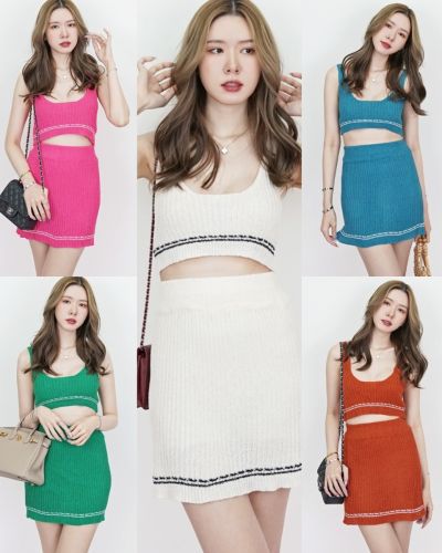 MARTINI SINGLET TOP & SKIRT KNIT SET