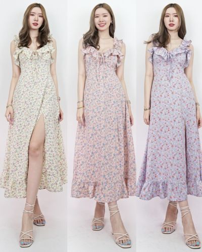 GERBERA FLORAL RUFFLE SINGLET MAXI DRESS