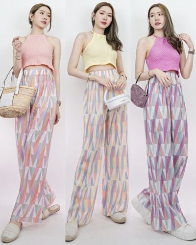 TRIANGLE MULTICOLOUR PLEATED SATIN PANTS