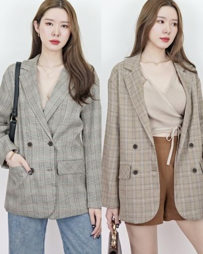 BERLIN DOUBLE BUTTON PLAID BLAZER