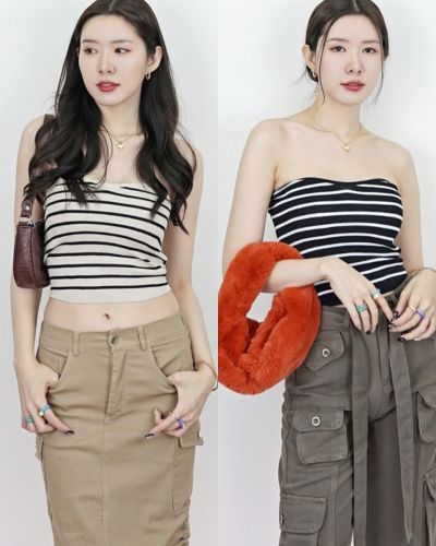 CURVE STRIPED KNIT TUBE TOP