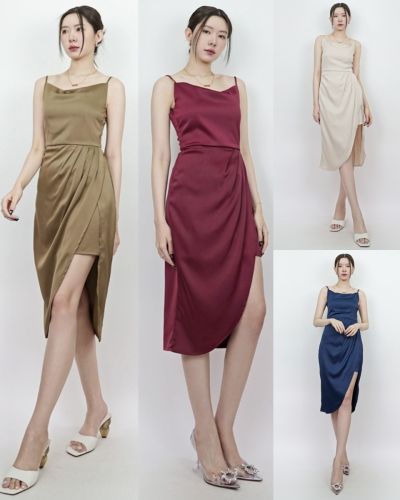 SENSUAL DRAPED TIE BACK SATIN DRESS