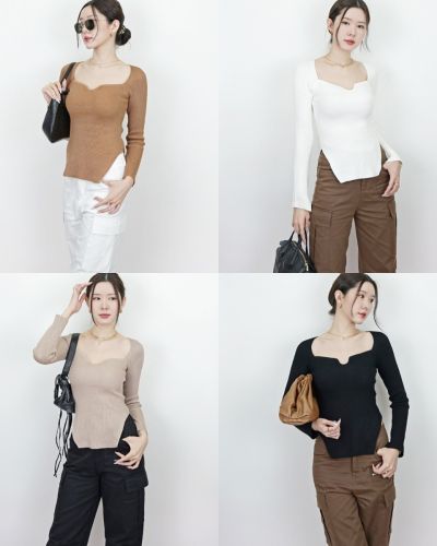 IRENE SPLIT RIBBED KNIT TOP