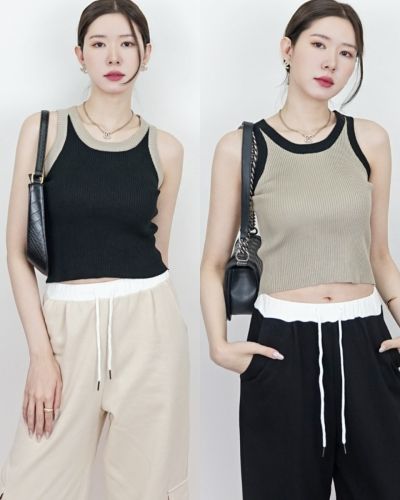 COFFEE KNIT SLEEVELESS TOP