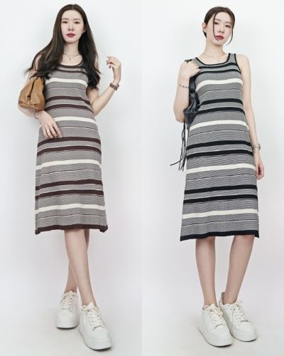 ROASTER STRIPED KNIT SLEEVELESS DRESS