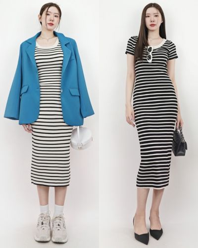 MELBOURNE STRIPED KNIT MIDI DRESS