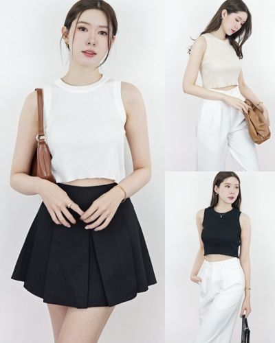 BASIC CROPPED SLEEVELESS KNIT TOP