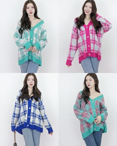 TORONTO PLAID KNIT OVERSIZED CARDIGAN