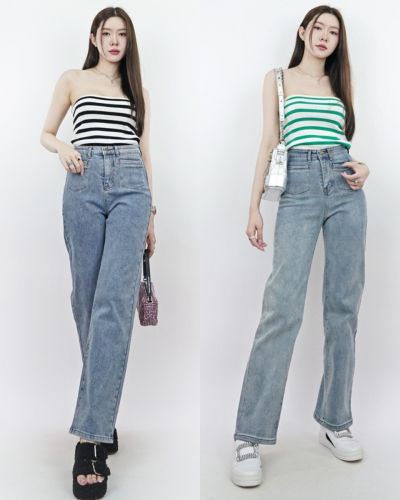 PATCH POCKET HIGHT WAIST DENIM PANTS