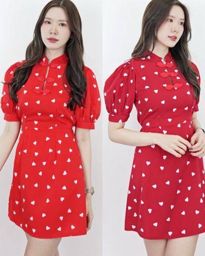 LUNAR HEART PRINT DOLL SLEEVE DRESS