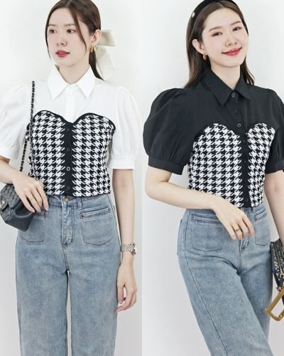 GRANVILLE HOUNDSTOOTH BLOUSE