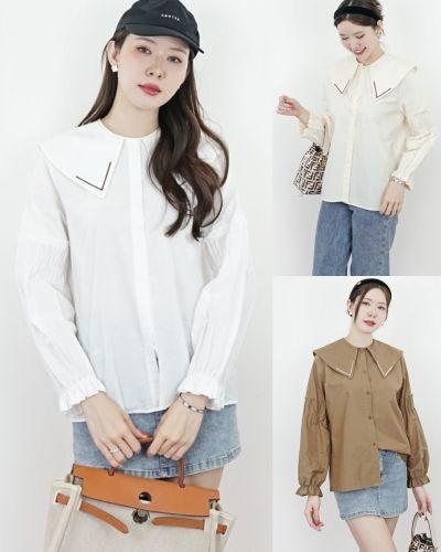 BRIOCHE V COLLAR COTTON BLOUSE