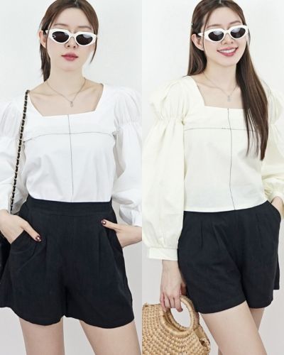 SHOKUPAN TIE BACK COTTON BLOUSE