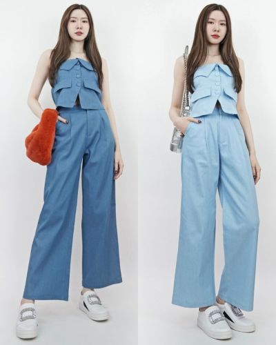 GISELLE DENIM TUBE & PANTS SET