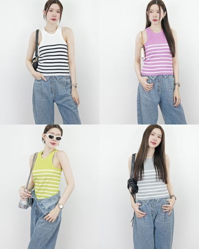 EMMIE STRIPE SLEEVELESS KNIT TOP