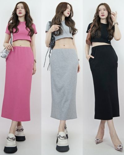 SLYQ PIQUE CROP TOP & MIDI SKIRT SET