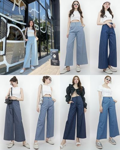 LE BLEU STRIPE FLARE DENIM PANTS