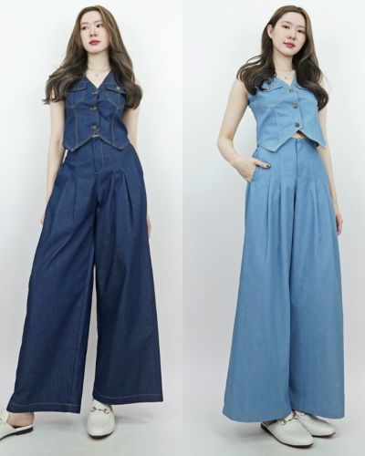 V-NECK DENIM VEST & PANTS SET