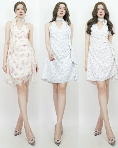 FLORAL DRAPED RUFFLE CHIFFON DRESS