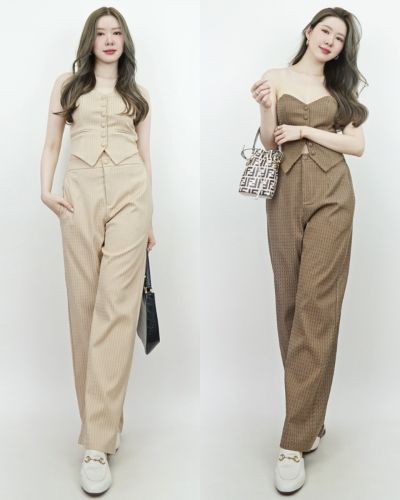 STRIPE BROCADE TOP & PANTS SET