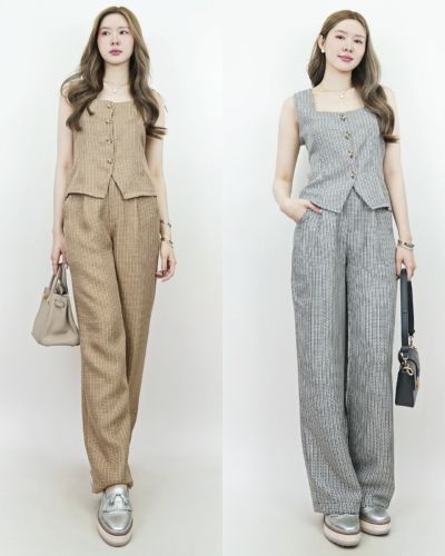 BISCUIT TWEED BELTED VEST & PANTS SET