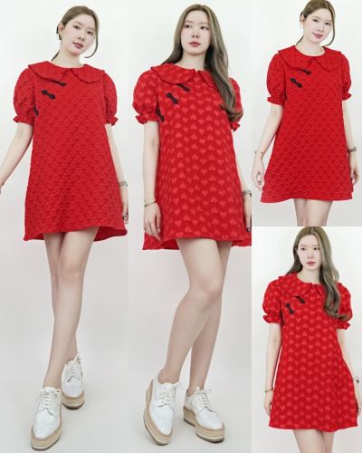 LUNAR COLLAR RED EMBOSSED DRESS