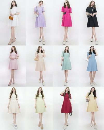 CRUNCHY TIE WAIST CHIFFON DRESS