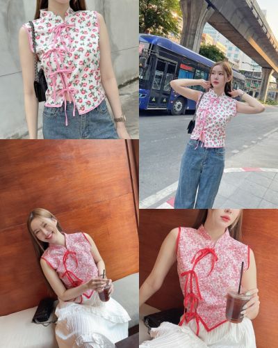 BLOOMING PEONY MANDARIN COLLAR BLOUSE