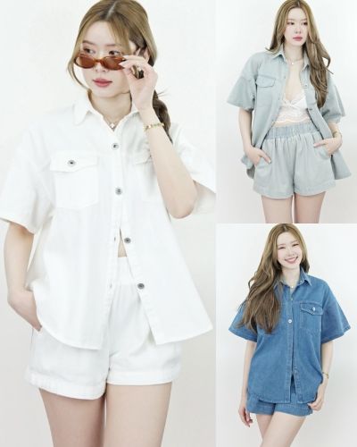 OVERSIZED DENIM SHIRT & SHORTS SET