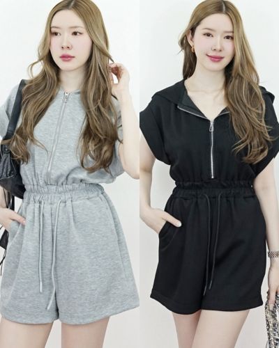 ZIPPER FRONT HOOD PLAYSUITS