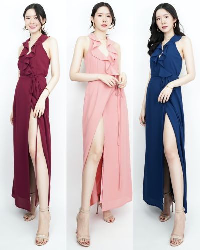 VICTORIA RUFFLE TIE WAIST MAXI DRESS