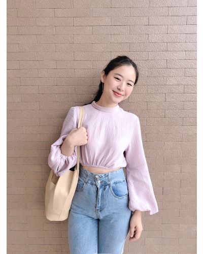 ALYNN CUSTARD BOW CROPPED BLOUSE-LAVENDER