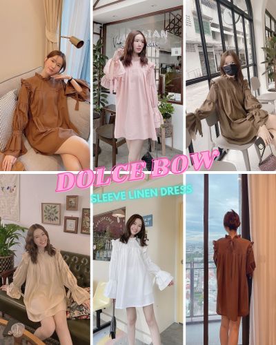 DOLCE BOW SLEEVE LINEN DRESS