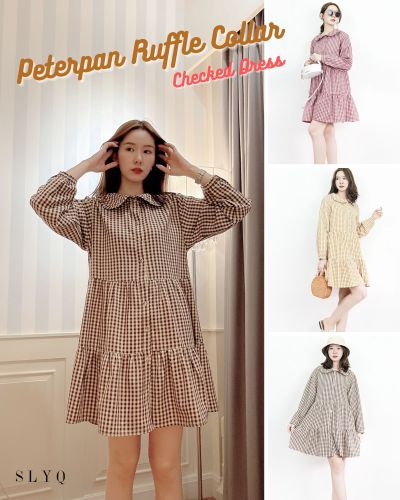 PETERPAN RUFFLE COLLAR CHECKED DRESS