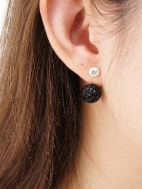 BLACK TRIBAL STUD EARRING WITH WHITE CZ