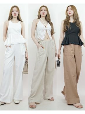 RUCHED TIE SIDE LINEN PANTS