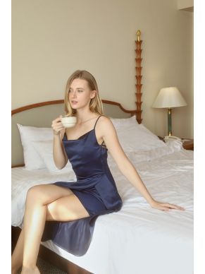 SPECIAL OFFER * SENSUAL DRAPED TIE BACK SATIN DRESS-NAVY-S